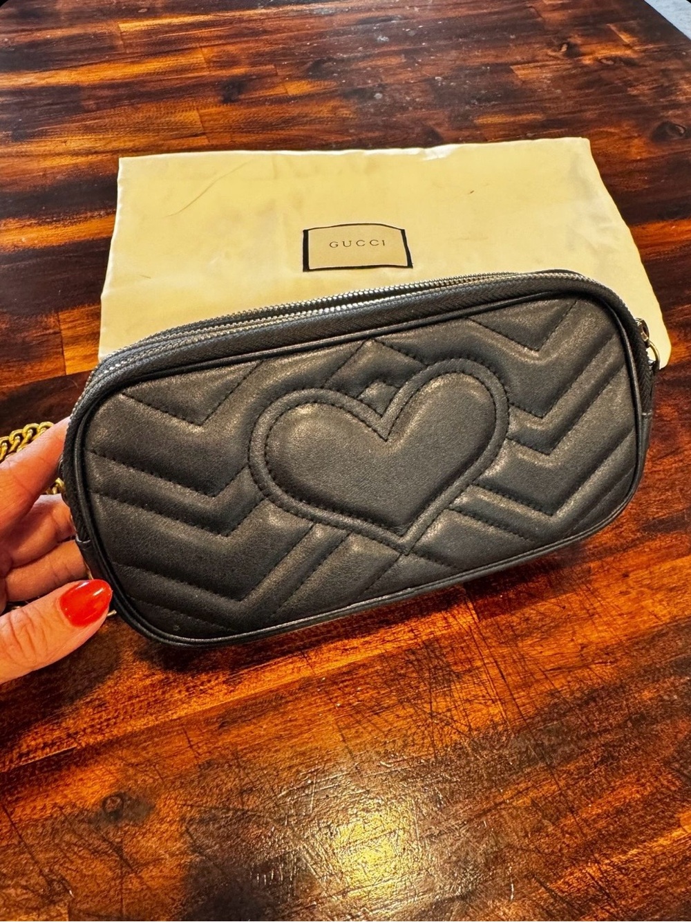 Black Mini Bag w/ Gold Chain + Dust Bag